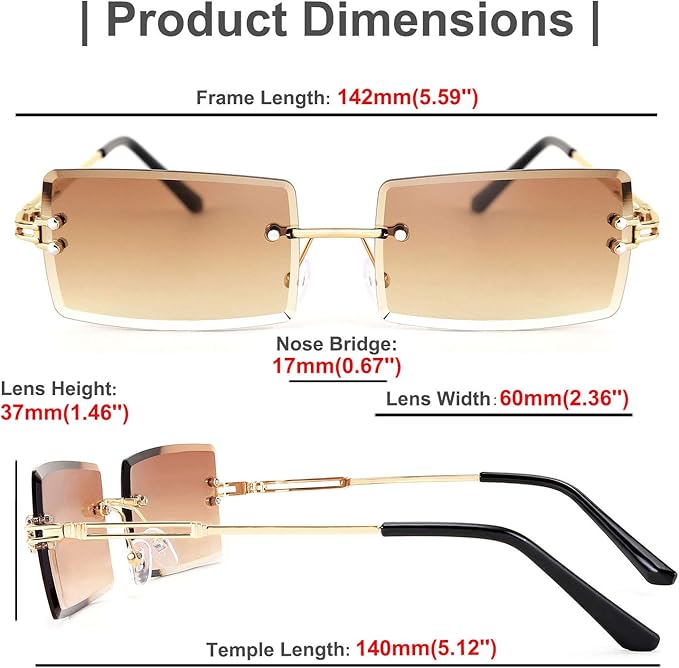 FEISEDY Vintage Rimless Sunglasses Rectangle Frameless Candy Color Glasses Women Men B2642