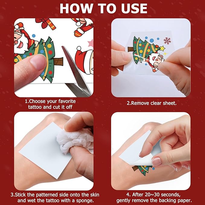 350+ PCS Christmas Temporary Tattoos for Kids, Xmas Santa Claus Snowman Penguin Elk Tattoos Stickers, Christmas Stocking Stuffers Fake Tattoos for Girls Boys, Party Supplies Favors Decors, 36 Sheets