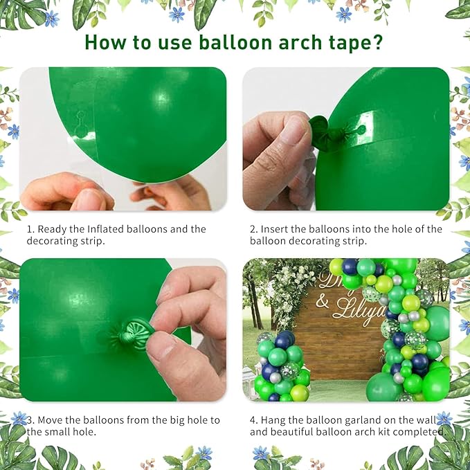 Blue and Green Balloon Garland Arch Kit, 100 PCS Lime Light Green Navy Blue Silver Confetti Latex Balloons Arch Kit for Boys Jungle Safari Dinosaur Birthday Football Game Party Decorations Supplies