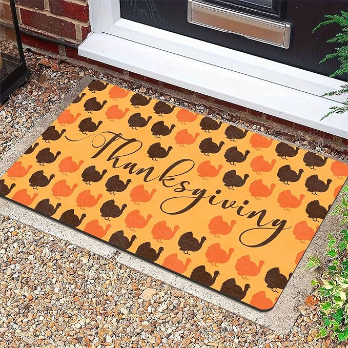 Fall Welcome Maple Leafs Decorative Door Mat, Autumn Thanksgiving Doormat for Indoor Outdoor Entrance Floor Mats,Fall Pumpkins Non Slip Harvest Vintage Decor Rubber Welcome Mats 30" x 18" Inch