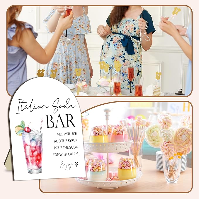 Italian Soda Bar Sign, Italian Soda Bar Wooden Welcome Sign for Baby Shower, Baby Shower Drink Station Board, Drink Stand Board Decoration for Gender Reveal Party, Tabletop Sign for Party Decor 8x10