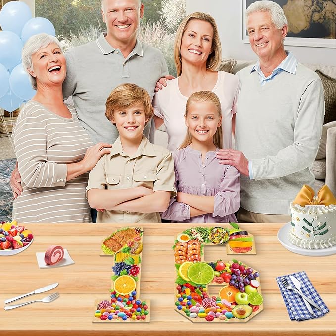 Brainy 16th Birthday Party Supplies Trays Wooden Serving Tray Sweet 16 Wooden Number 16 for Charcuterie Decorative Tray for 16th Birthday Anniversary Party Decorations Chocolate Candy Containe