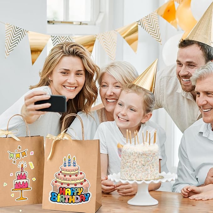 GSSUSA 100 Pack 8x4.25x10'' Paper Gift Bags with Handles Bulk, Brown Kraft Bags for Small Business, Sturdy Retail Shopping, Birthday Wedding Party Favor Craft Bag(Made in USA)