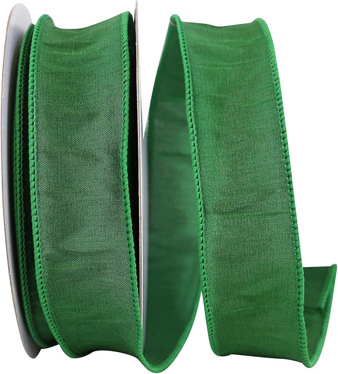 Reliant Ribbon 92975W-510-09H Dupioni Supreme Wired Edge Ribbon, 1-1/2 Inch X 20 Yards, Emerald Green