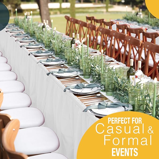Exquisite Ruffle Table Skirt White 2 Pack 14 Ft Long Table Skirts for Rectangle Tables 6ft Plus or Round Tables Skirts with Adhesive Strip for Gender Reveal Decor & Happy Birthday Parties