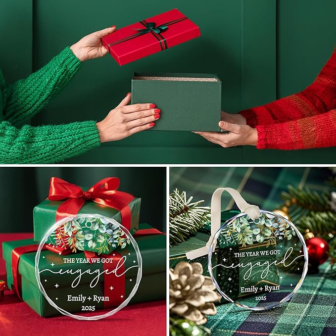 Engagement Gifts for Couples - Personalized Christmas Ornaments Engagement Gift for Newly Engaged Couples, Women, Fiance, Her - Bride to Be Gifts, Just Engaged Acrylic Ornament 2025 Party Decorations