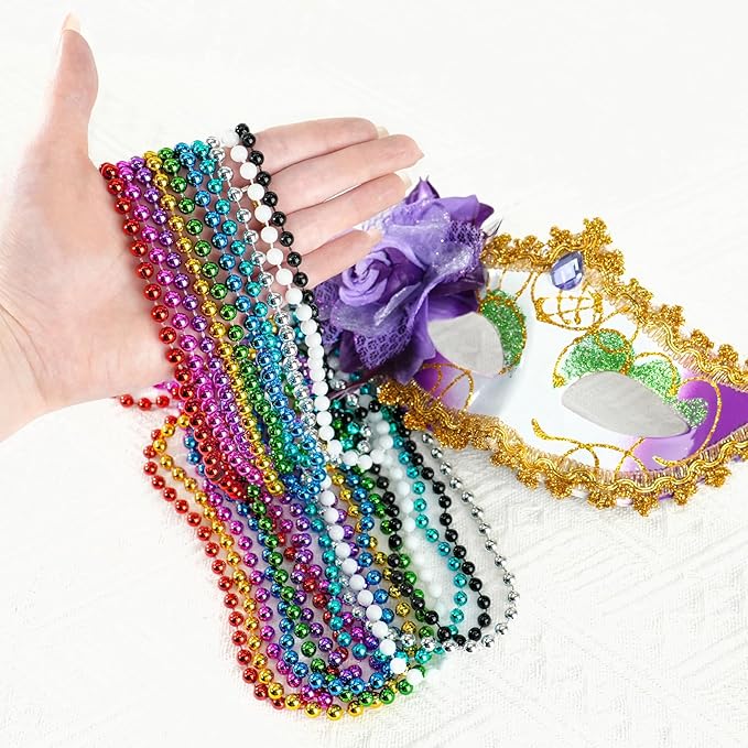 100 PCS Mardi Gras Beads Necklaces, 10 Colors 33 Inch Colorful Bead Necklaces Bulk Party Beads Necklace Round Beaded Necklaces for Mardi Gras, St. Patrick's Day, Christmas, Carnival Party Favor
