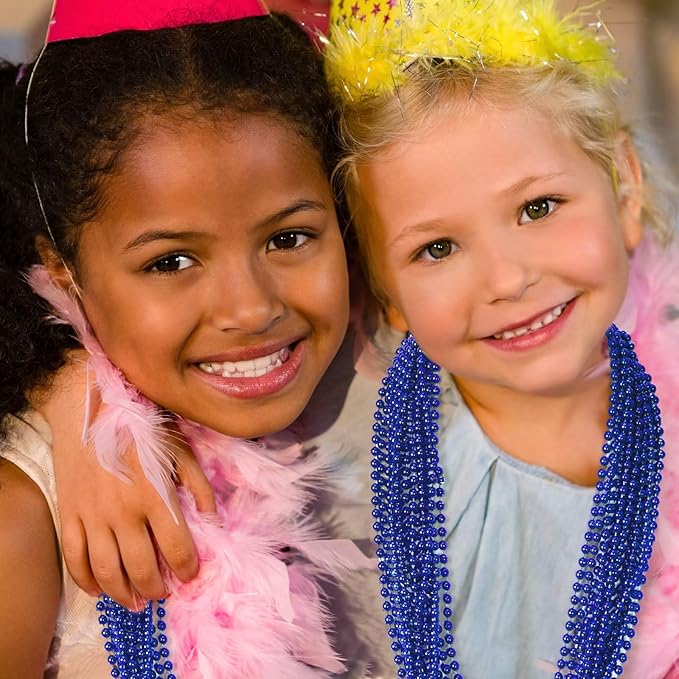 12PCS Christmas Bead Necklace, Blue Bead Necklace Stuff Accessories, 33" Mardi Gras Beads Costume, Festival Events Parade Throw Accessory Sets for Xmas Mardi Gras Gender Reveal Party Supplies