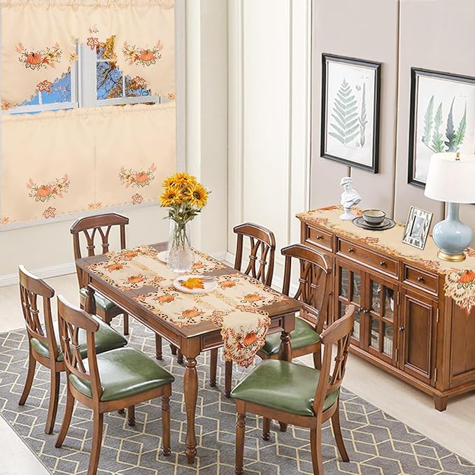 Simhomsen Embroidered Thanksgiving Harvest Pumpkins Table Runners for Autumn or Fall Decorations (13ร 19 Inch Set of 6)