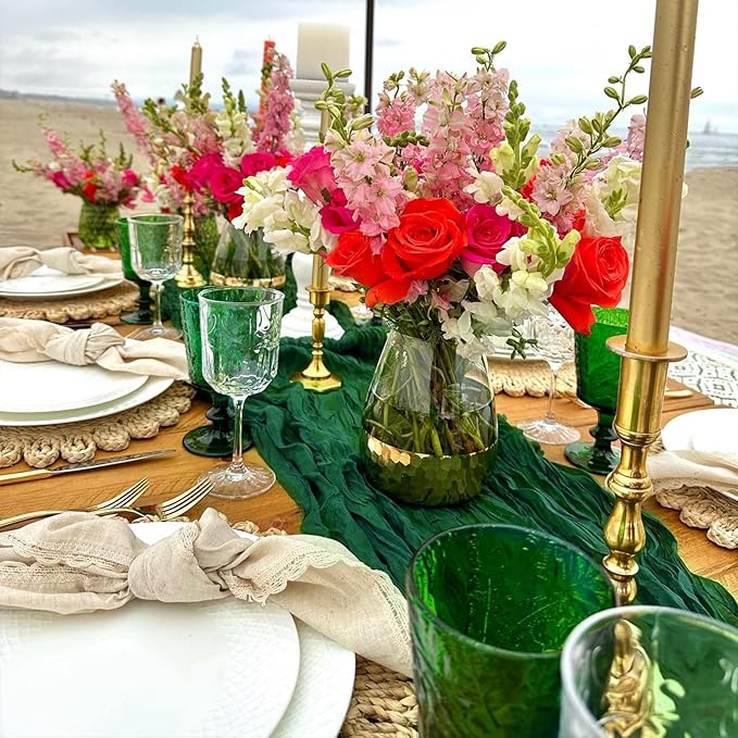 12 Pack Christmas Table Runner Emerald Green Cheesecloth Table Runner 10FT Boho Cheese Cloths Gauze Fabric 120 Inch for Wedding Birthday Party Baby Shower Centerpiece Home Decorations