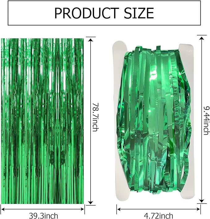 10 Pack Green Streamers Backdrop Jungle Party Decorations Foil Fringe Backdrop Curtains Photo Booth Backdrop for Birthday Dinosaur Animal St Patrick's Day Football Christmas Party Decorations