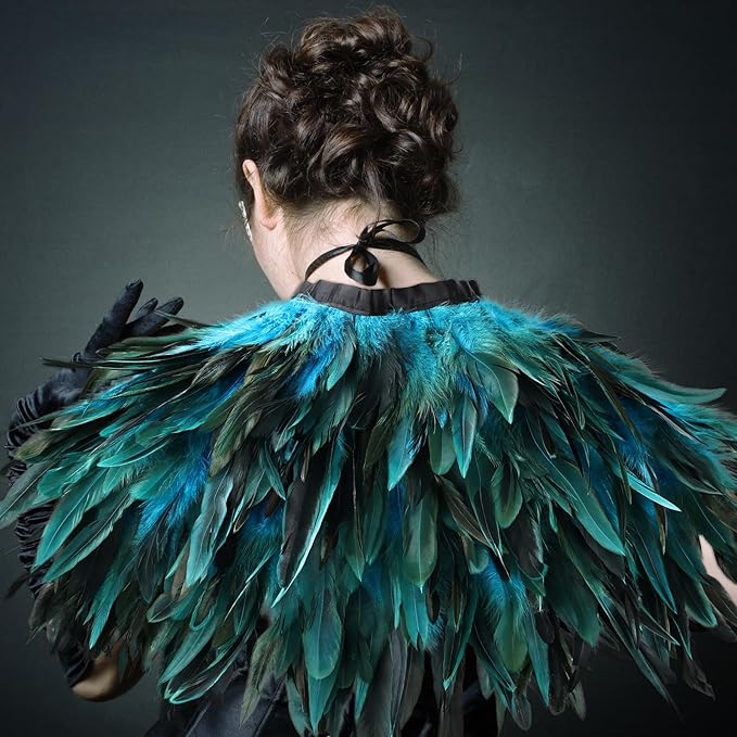 Gothic Natural Feather Shrug Feather Shawl Wrap Cape Victorian Collar for Halloween Cosplay Party Costume Accessories