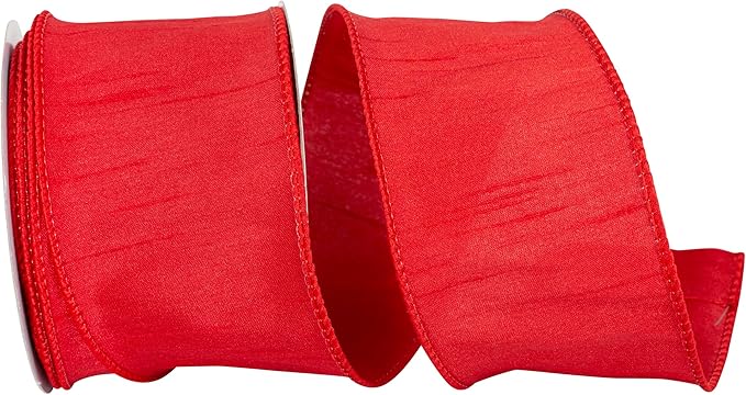 Reliant Ribbon 92975W-065-40F Dupioni Supreme Wired Edge Ribbon, 2-1/2 Inch X 10 Yards, Red