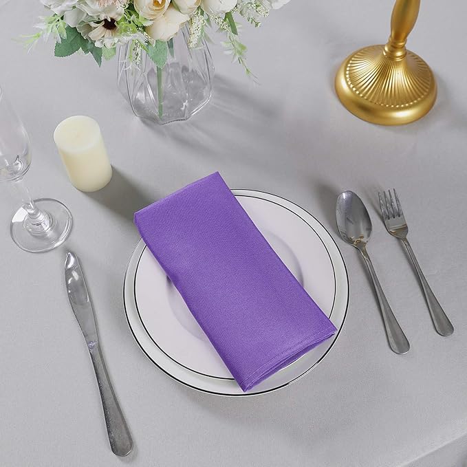 Cloth Napkins 17x17 inch Washable Polyester Dinner Napkins Soft Table Napkins for Wedding Party Dining Banquet(Purple,12PCS)