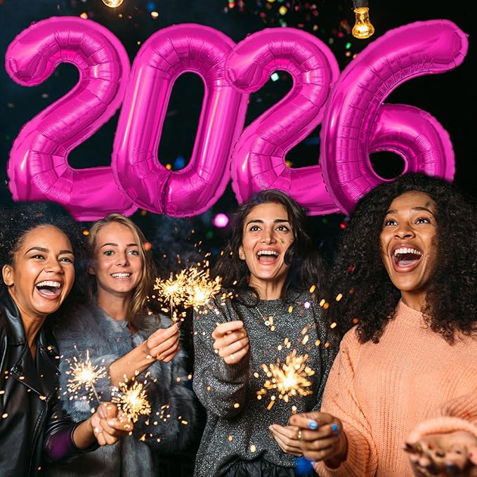 KALOR 42 Inch 2026 Hot Pink Foil Mylar Number Balloons, Giant 2026 New Years Decorations for 2026 Happy New Year Eve and Graduations Party Supplies