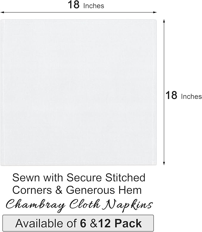 Ruvanti Cloth Napkins Set of 12, 18x18 Reusable Napkins Cloth Washable, Soft & Durable Table Napkin, Poly Cotton Fabric Dinner Napkins for Parties, Christmas, Thanksgiving, Weddings - White