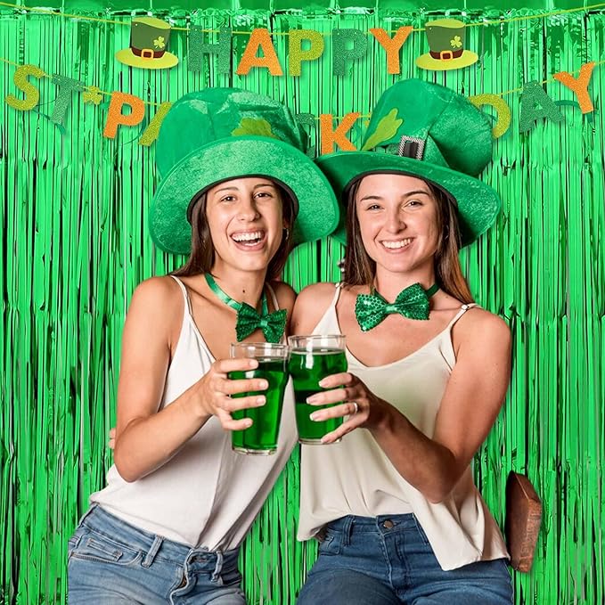 6 Pack Green Foil Fringe Curtains Backdrop, 3.28 x 9.8 Ft Metallic Streamers Tinsel Curtains Background for Photo Booth, Birthday, Halloween, Christmas, Thanksgiving, New Year Party Decorations