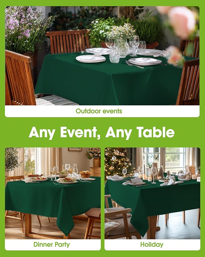 Pureegg Rectangle Table Cloth 60" x 84" – Durable Polyester Tablecloth Offers Reusable & Washable Protection, Ideal for Outdoor Party, Picnic, Wedding, Banquet and Birthday, Hunter Green
