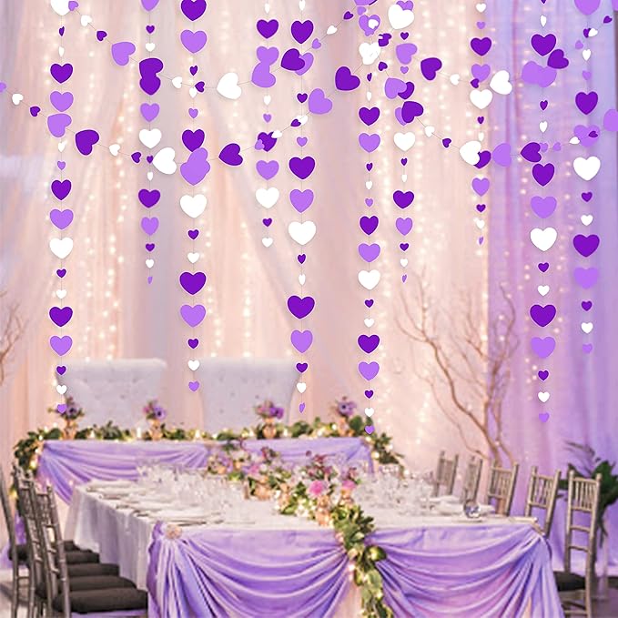 Valentines Day Party Decorations Lavender Love Heart Garland Purple and White Hanging Streamer Banner for Anniversary Mothers Day Birthday Engagement Wedding Bridal Baby Shower Lilac Party Supplies