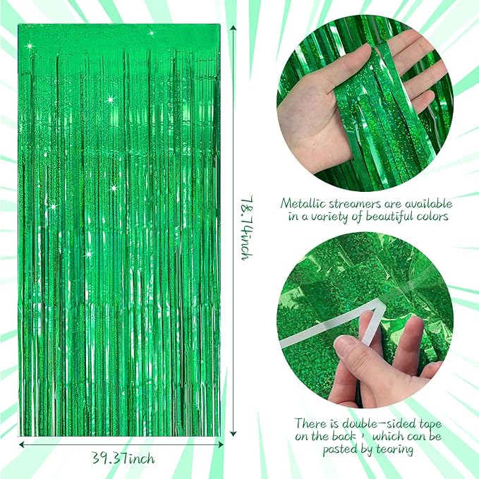 Tinsel Curtain Party Backdrop Green Birthday Decorations 2 Packs Glitter Foil Fringe Curtain Party Decor Streamers Photo Booth for Birthday Christmas Wedding Halloween Graduation Decorations