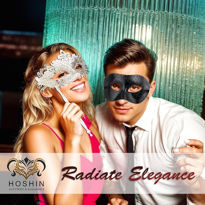 Hoshin Masquerade Mask for Couple, Mardi Gras Deecorations Venetian Masks with Stick for Womens