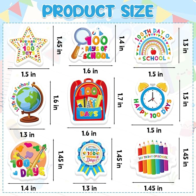 300Pcs 100 Day of School Foam Stickers, Cute School 100 Days Stickers Teacher Motivational Foam Sticker for Classroom DIY Art Craft Party Favor