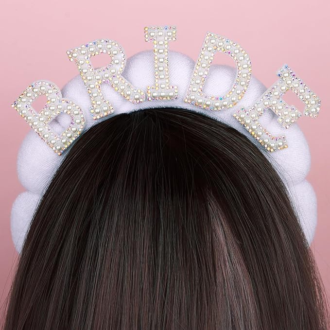 Bride Headband Bridal Headband White Pearl Headbands for Women Bridal Shower Decorations Bachelorette Party Favors Spa Headbands for Washing Face