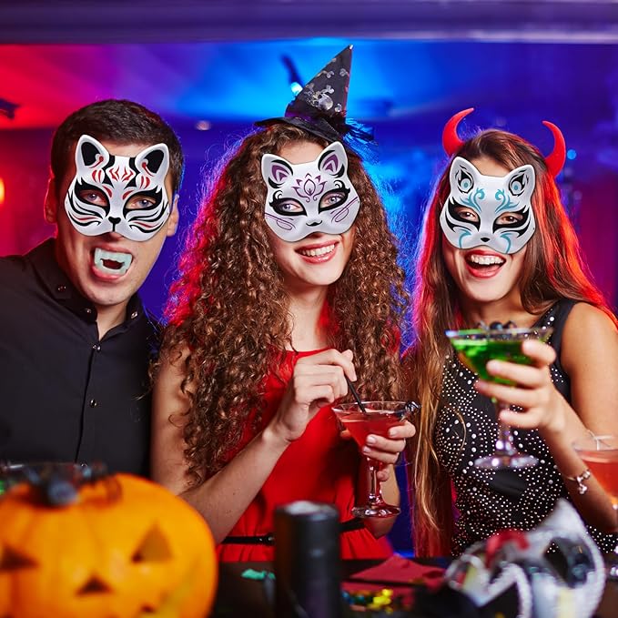 12 Pack White Fox Masks – DIY Blank Animal Face Mask with Elastic Strap for Halloween, Masquerade, Cosplay, School Drama, Painting Craft and Party Decorations