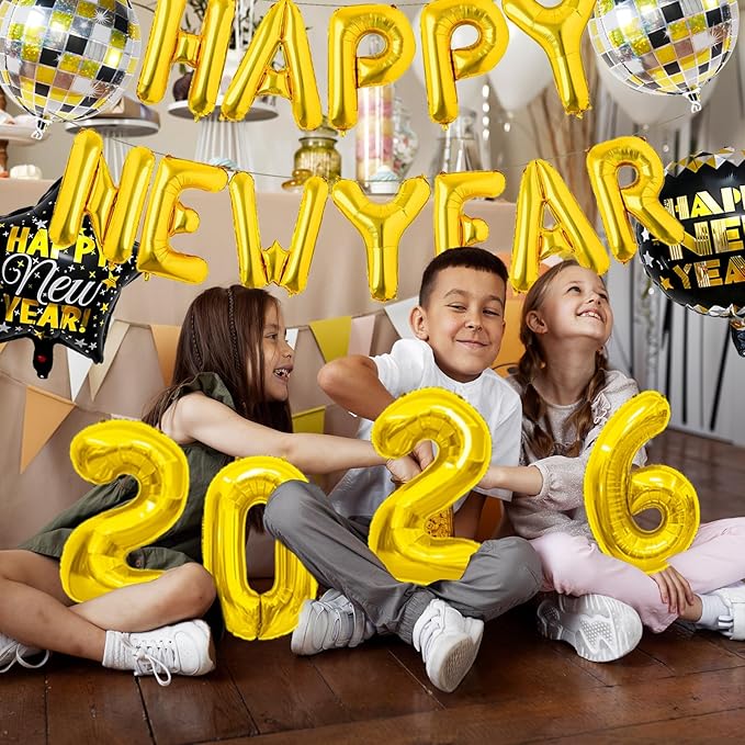 YQUQWN 20 PCS New Year Balloons Decorations 16 inch Gold 2026 Number Balloon Happy New Year Foil Balloons for 2026 News Years Eve Party Decorations Supplies Favors 2026