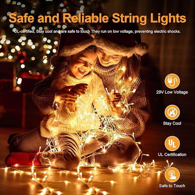 125FT 380 LED Warm Christmas Lights, Plug in Christmas String Lights Connectable, Timer & Memory, Waterproof Twinkle Tree Light for Indoor Outdoor Classroom Patio Yard Holiday Decoration