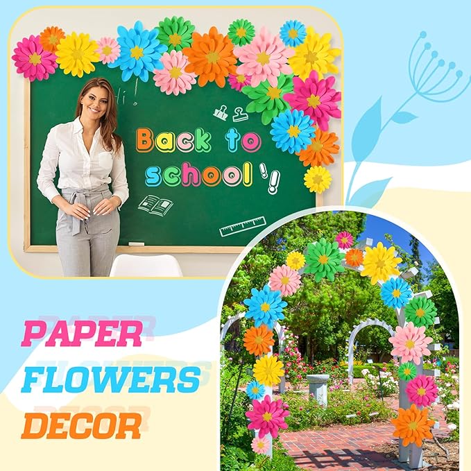 18 Pcs Mexican Paper Flowers Decor for Wall DIY Paper Fiesta Bulletin Board 3D Colorful Mexican Backdrop Decoration for Classroom Back to School Carnival and Holiday Party(Rounded Star,Rainbow)