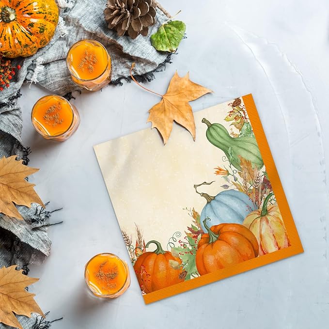 80 Thanksgiving Party Paper Napkins Disposable 13" x 13" Fall Dinner Napkins Autumn Harvest Pumpkin Luncheon Napkins