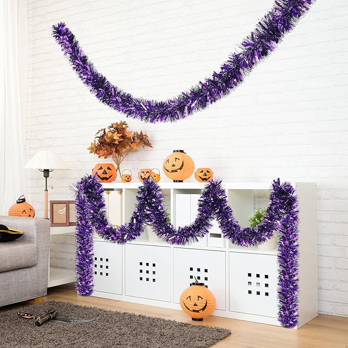 Dilunave 40 Feet Christmas Tinsel Garland Metallic Foil Twist Tinsel Garland Decoration for Christmas Tree, Wedding, Birthday and Party Hanging Decorations(Purple)