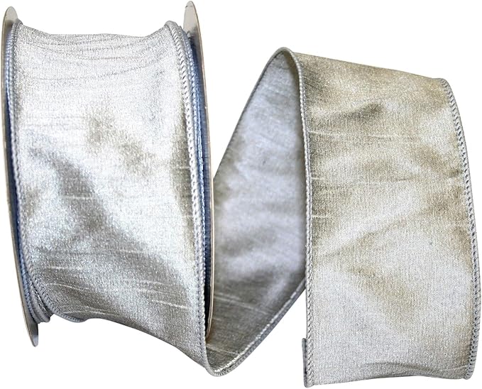 Reliant Ribbon 92975W-070-40H Dupioni Supreme Wired Edge Ribbon, 2-1/2 Inch X 20 Yards, Silver
