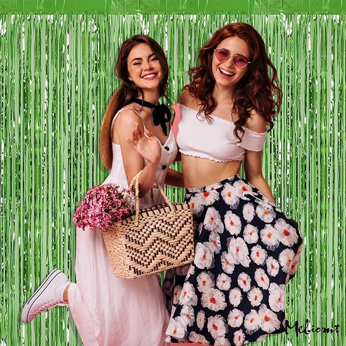 4 Pack Fringe Curtain Backdrop, 3.2Ft x 9.8Ft Light Green Metallic Tinsel Foil Fringe Streamers Background for Photo Booth Birthday Wedding Baby Shower Carnival Easter Mother’s Day Party Decorations