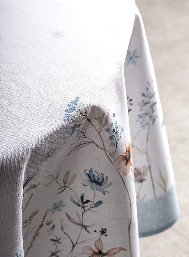 Maison d' Hermine Table Cloth Round Table 100% Cotton 63 Inches Fall Tablecloth Reusable Everyday Use for Thanksgiving Christmas Decorations Dining Farmhouse Party (Ice Florals)