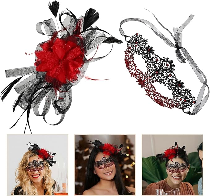Venetian Plume Half Face with Unique Hair Clip Lightweight Elegant Party Accessory for Halloween Carnival and Costume Performances