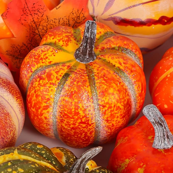 Atonofun Thanksgiving Artificial Pumpkins Fall Decorations for Home, 88 Pcs Decor- 50 Leaves, 20 Acorns, 2 Pinecones, 14 Fake Pumpkins, 2 Sunflowers, Thanksgiving Fall Harvest Home Table Centerpiece