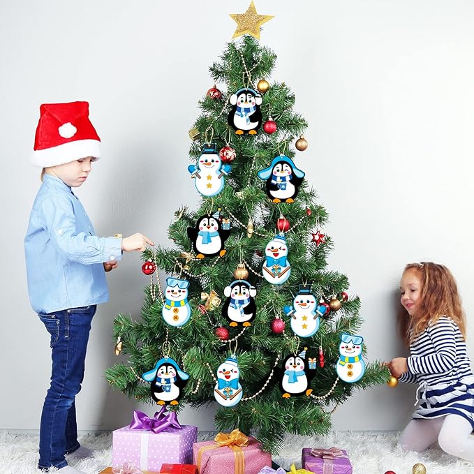 chiazllta 30 PCS Winter Christmas Craft Kits for Kids Holiday DIY Snowman Penguin Sticker Craft Ornament Xmas Art Craft for Party Home Class Game Activities…