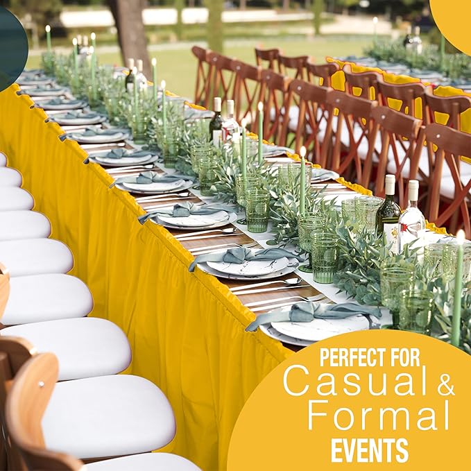 Exquisite Ruffle Table Skirt Yellow 6 Pack 14 Ft Long Table Skirts for Rectangle Tables 6ft Plus or Round Tables Skirts with Adhesive Strip for Gender Reveal Decor & Happy Birthday Parties