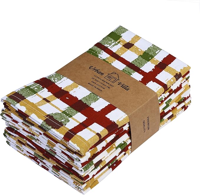 Urban Villa Cloth Napkins Autumn Prints Dinner Napkins Set of 12 20X20 100% Cotton Absorbent Washable Durable Reusable Cloth Napkins Ideal for Farmhouse Party Thanksgiving Harvest Fall Dinner Napkins