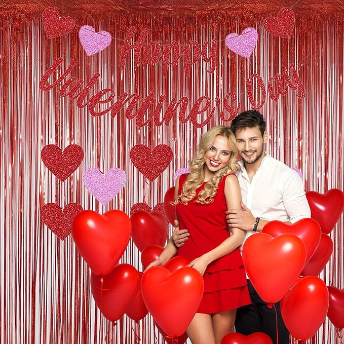 Foil Fringe Curtains Thanksgiving Decorations Red Streamers Party Decorations - Melsan 3 Pack 3.2 x 8.2 ft red Fringe Backdrop Party Photo Backdrop for Back to School Birthday Party Baby Shower