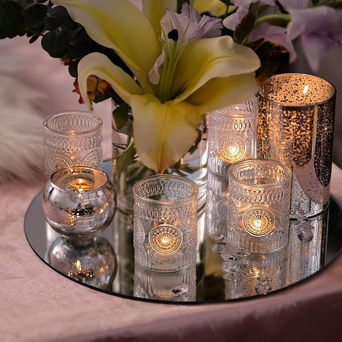 30 Pcs Assorted Clear Votive Candle Holders, Wedding Centerpieces Table Decorations, Glass Tea Lights Candle Holder for Party Decorations, Vintage Boho Candle Holders Bulk for Wedding Receptions