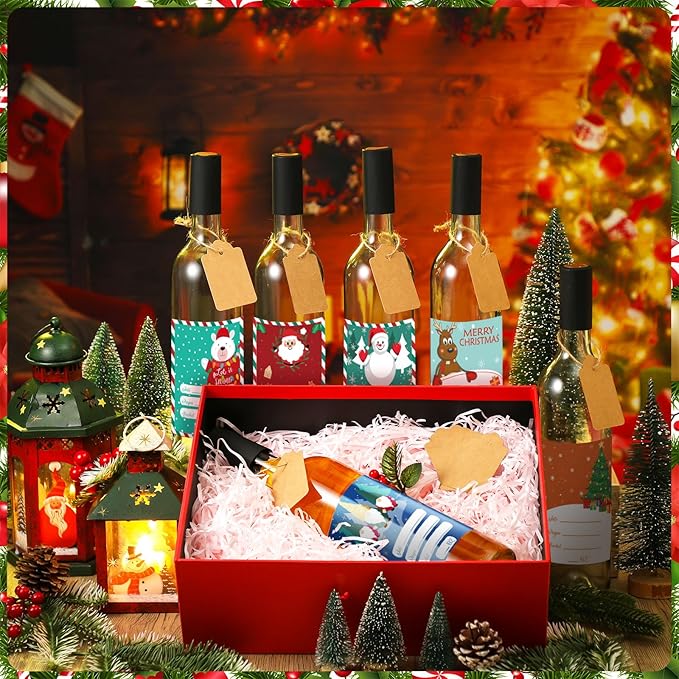 6 Set Coquito Bottles 25 oz Christmas Glass Bottles Brewing Bottles for Homemade Coquito with Christmas Writable Label Stickers Twine Wine Bottles with Airtight Cap for Home Party Milk Eggnog