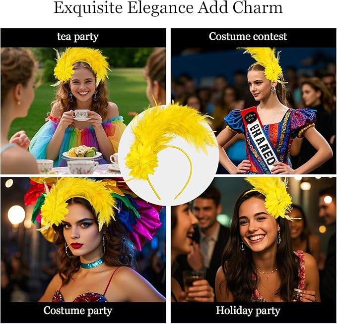 Feathers Fascinator Headband 1920s Queen Headpiece Fascinators Hats for Women Tea Party Flower Headpiece