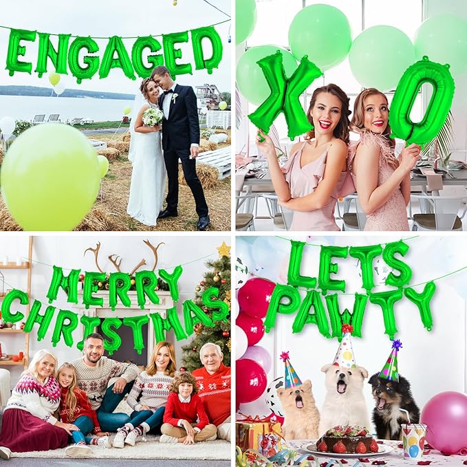 26 Pcs Green Letter Balloons,16 Inch Foil Alphabet Letter Balloons,Letter A-Z Balloon Banner Custom Phrase Balloon for Birthday Party Wedding Anniversary Decoration (Green 26pcs)