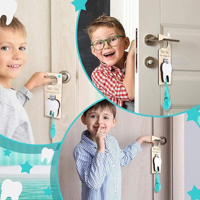 Tooth Fairy Holder Bag Hanger with Money Slot Keepsake Bottle Velvet Pouch Tooth Fairy Box Encourage Gift for Lost Teeth Boy Girl Milk(Classic,Lake Blue)