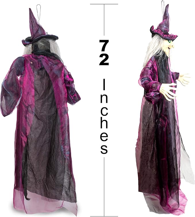 Besti Life Size Hanging Witch Halloween Decor (71 Inches) | Sound & Touch Activated Talking Halloween Decorations | Witch Props Excellent Choice for Haunted House | Indoor & Outdoor Animated Prop