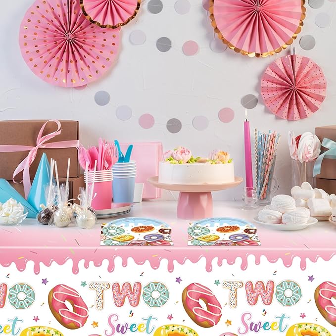 41Pcs Donut Grow Up Party Tableware Set - Sprinkle Paper Plates,Napkins,Table cloth丨Sweet One Birthday,Four Ever&Two Sweet Birthday,Baby Sprinkle Party Decorations Supplies,Serves 20