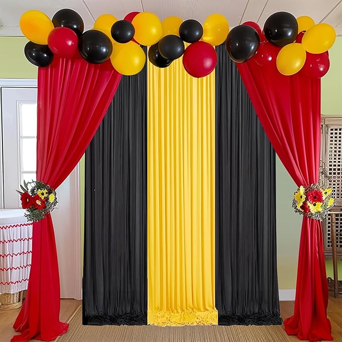 Red Black Yellow Backdrop Curtains Birthday Party Decorations Curtain Backdrop for Baby Shower Festival Decor 10×7ft